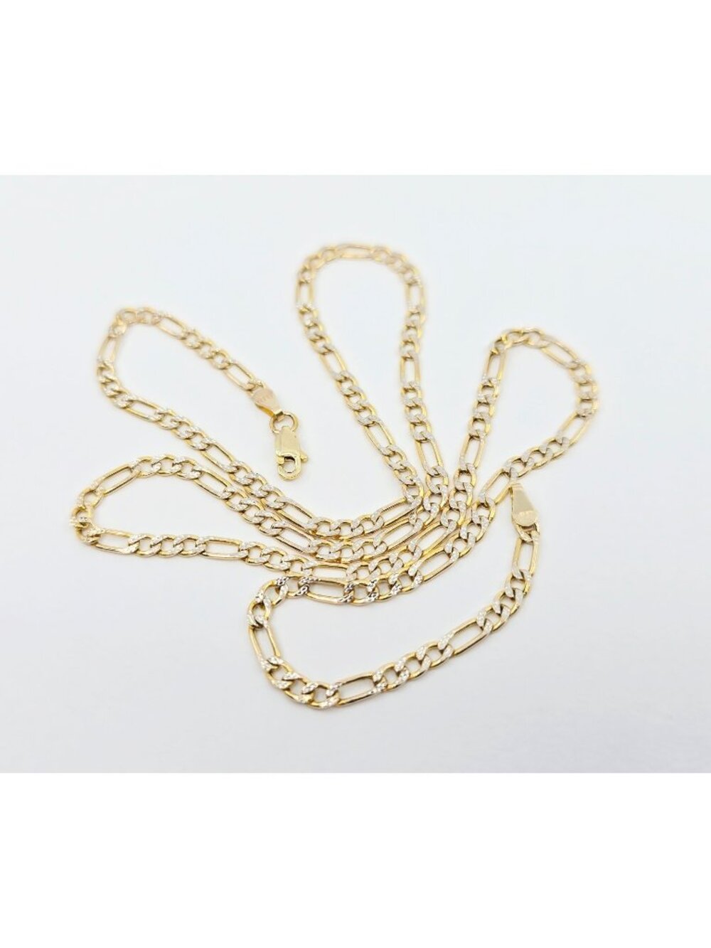 10K Two Tone Multi Color Gold Diamond Cut Figaro Link Chain Necklace - 19.50" L